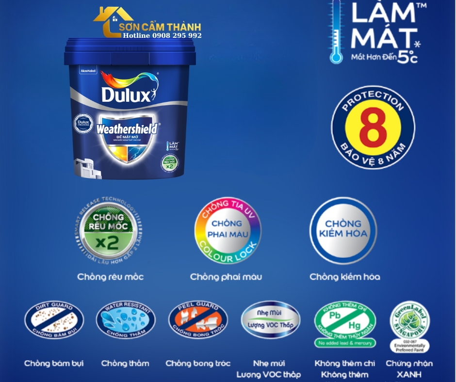 Sơn Dulux Weathershield Bề Mặt Mờ-15L