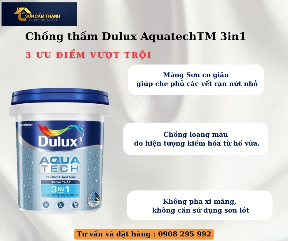 Ưu điểm vượt trội của Chống thấm Dulux AquatechTM 3in1-20Kg