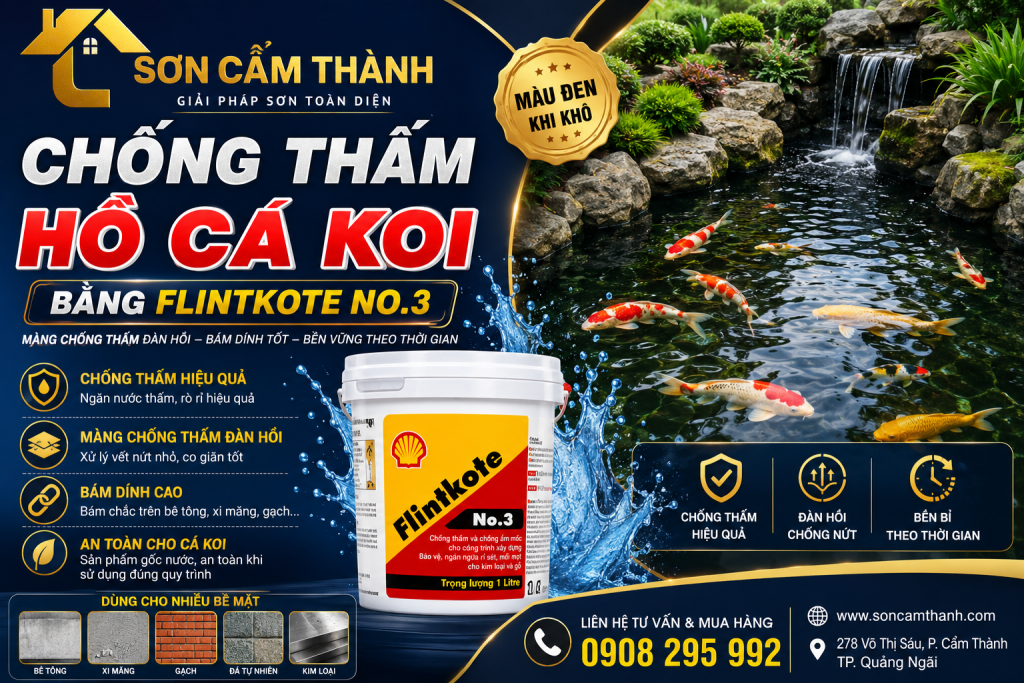 CHỐNG THẤM HỒ CÁ KOI BẰNG FLINTKOTE NO.3 – GIẢI PHÁP CHỐNG RÒ RỈ, BẢO VỆ HỒ BỀN VỮNG